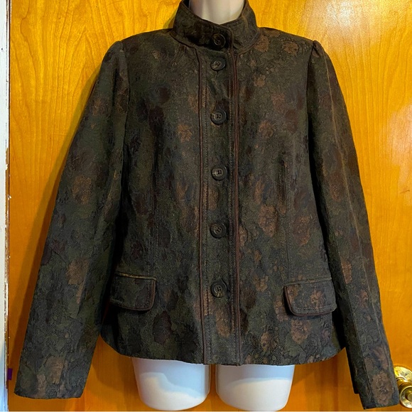 EUC Badgley Mischka size M Floral Brocade wool blend button up jacket. - Picture 2 of 12